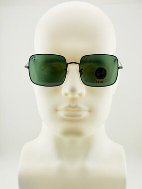 Ray-Ban Women’s Square Sunglasses RB1971 Polished Black Metal Frame Green Lenses
